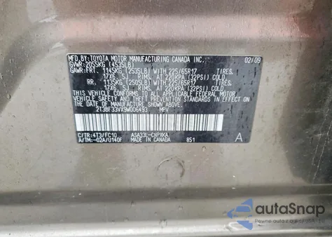 2009 Toyota Rav4 z USA, uszkodzony, nr VIN 2T3BF33VX9W006493